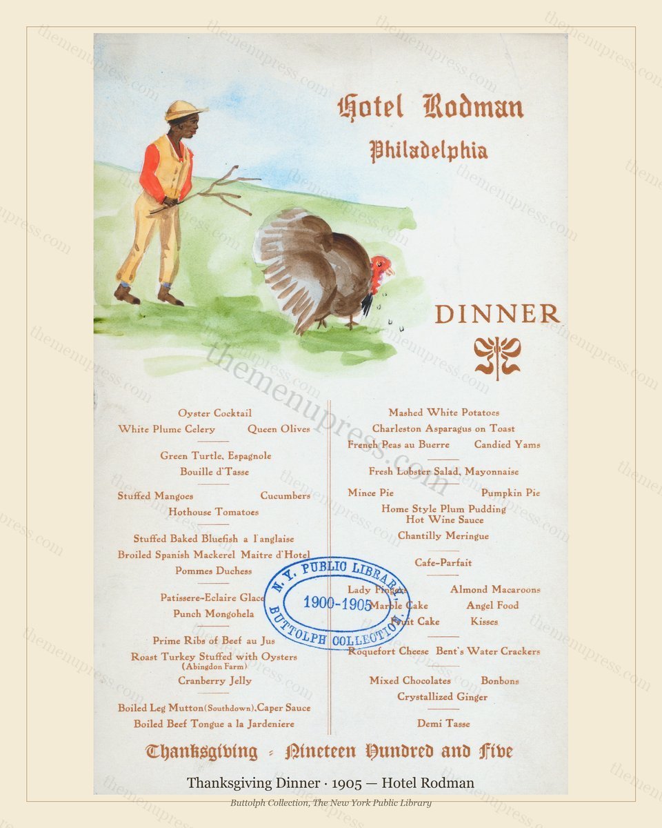 Vintage menu preview — 1905 Vintage Thanksgiving Dinner Menu — Hotel Rodman, Festive Holiday Card (Comp