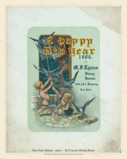 Vintage menu preview — 1906 Vintage New Year's Day Dinner Menu — M.F.Lyons Dining Room, Festive Holiday