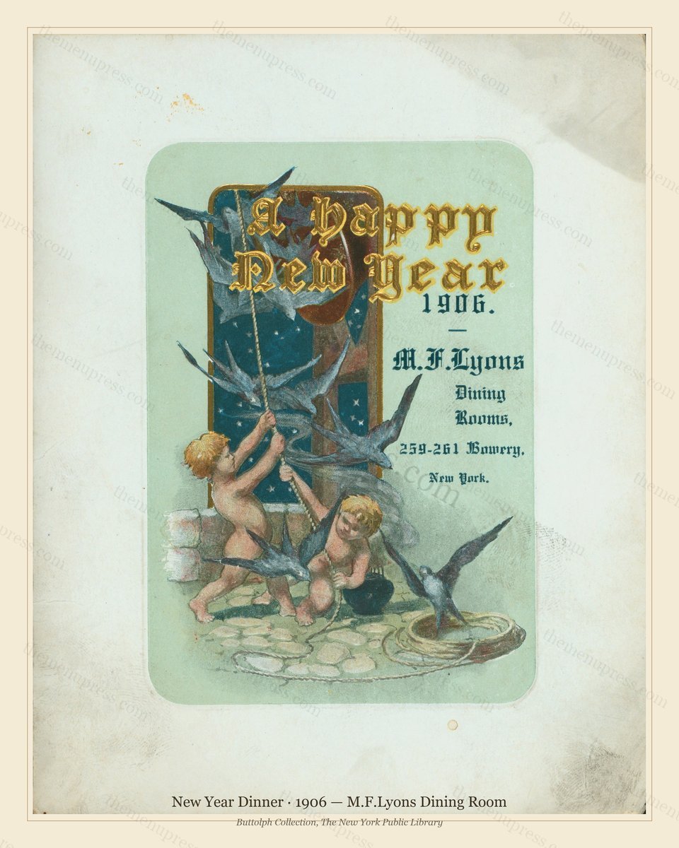 Vintage menu preview — 1906 Vintage New Year's Day Dinner Menu — M.F.Lyons Dining Room, Festive Holiday