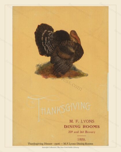 Vintage menu preview — 1906 Vintage Thanksgiving Dinner Menu — M.F.Lyons Dining Rooms, Festive Holiday