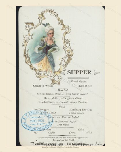 Vintage menu preview — 1906 Vintage Christmas Dinner Menu — The Rockafellow, Festive Holiday Card (Comp