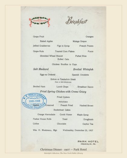Christmas Dinner · 1907 — Park Hotel
