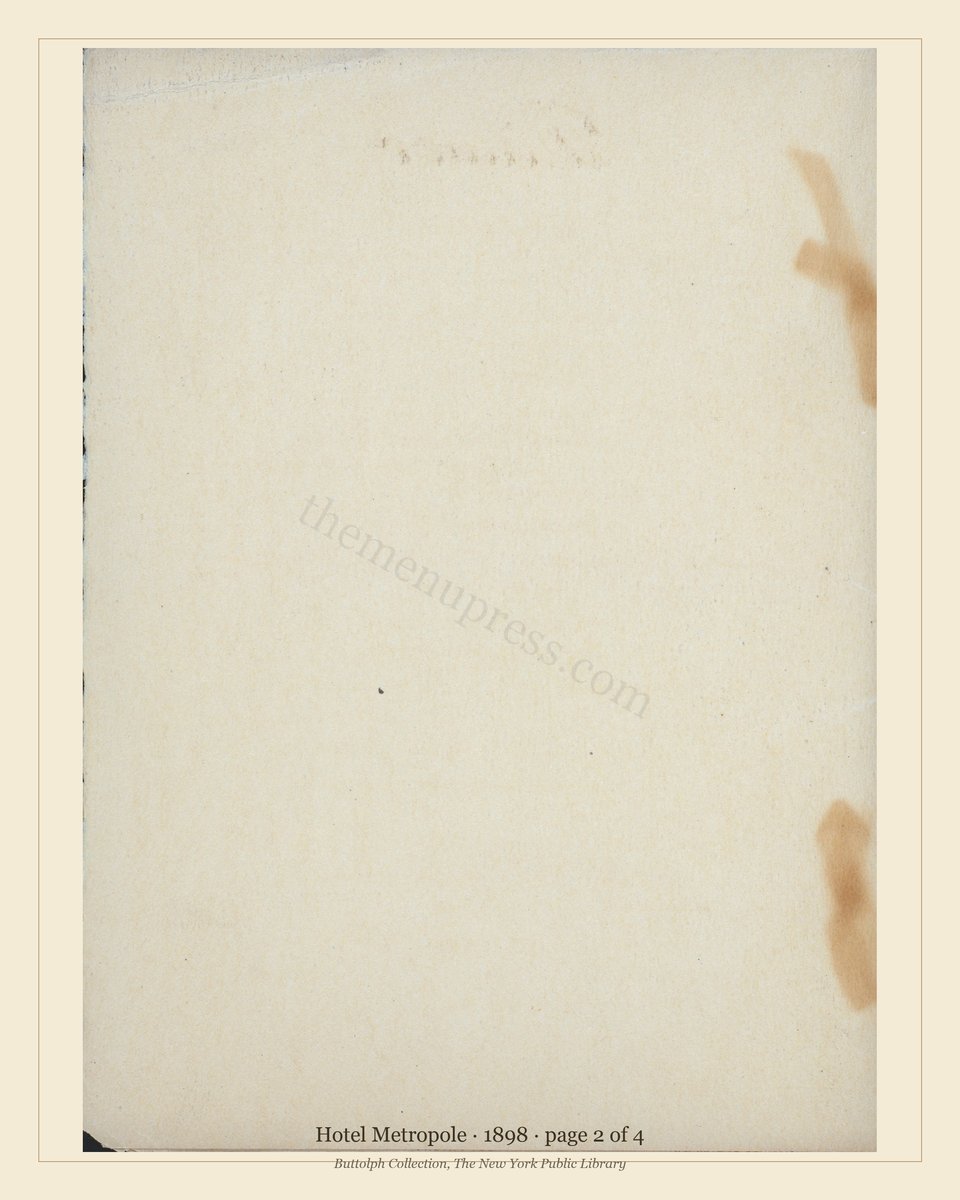 1898 Hotel Metropole Christmas dinner menu — page 2 inside left