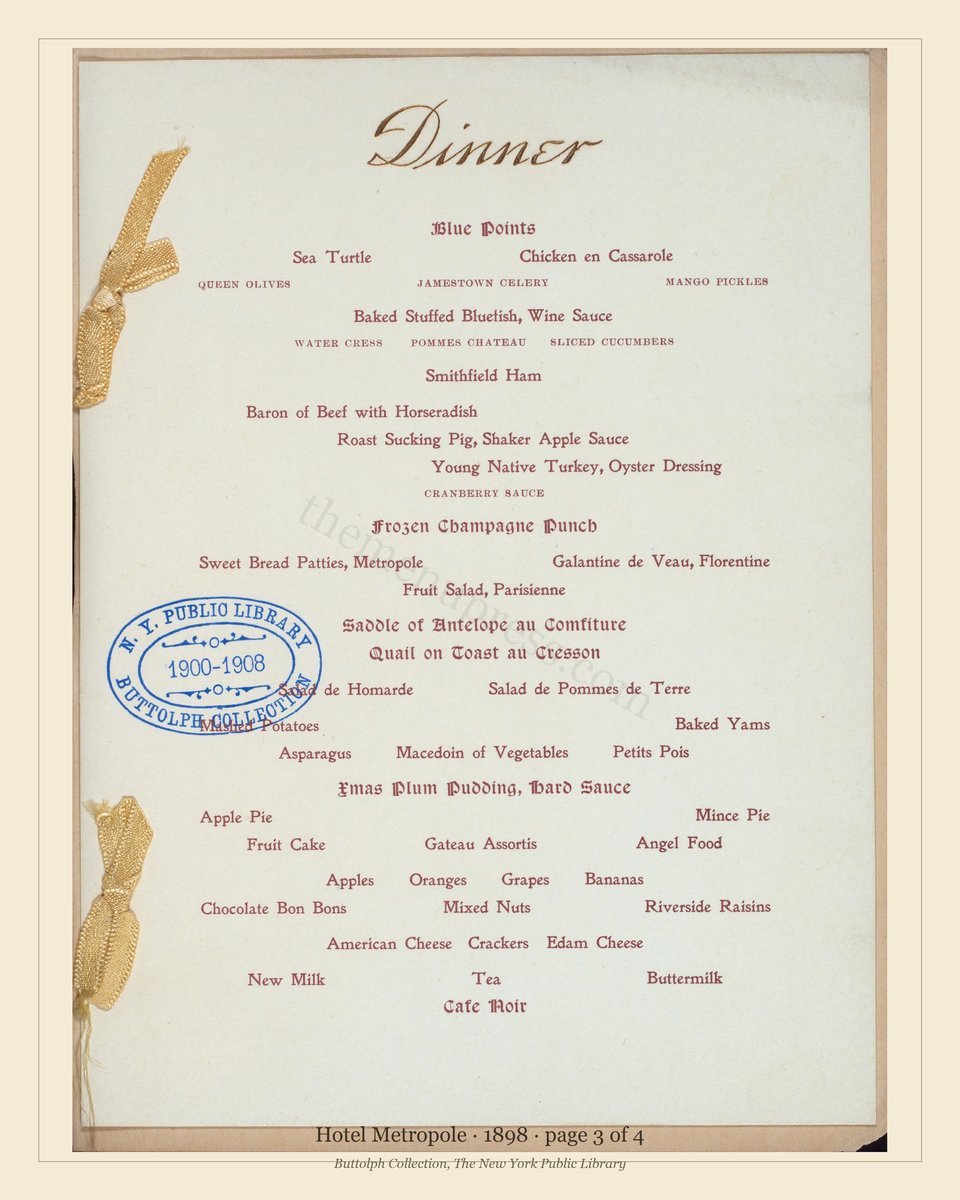 1898 Hotel Metropole Christmas dinner menu — page 3 inside right