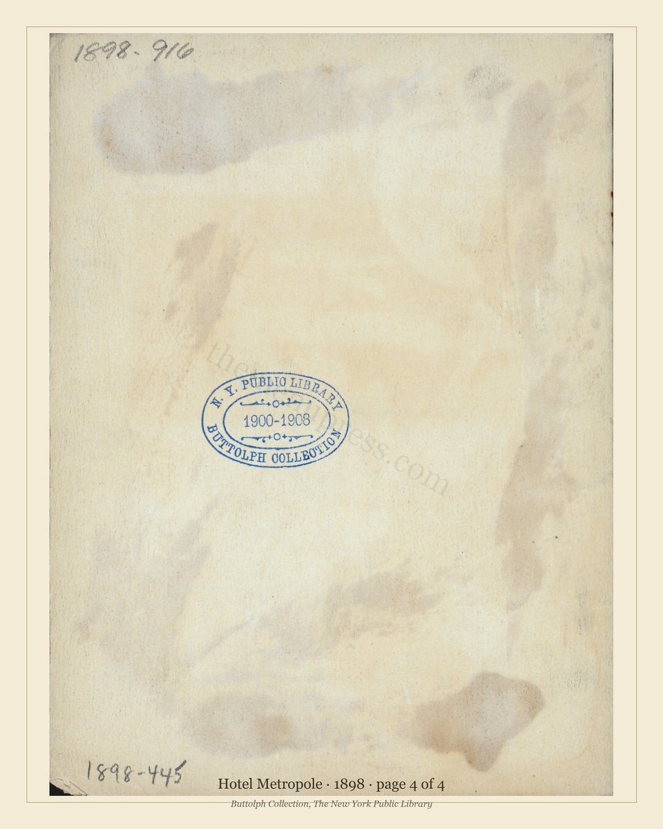 1898 Hotel Metropole Christmas dinner menu — page 4 back cover