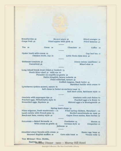 Holiday Dinner · 1900 — Murray Hill Hotel