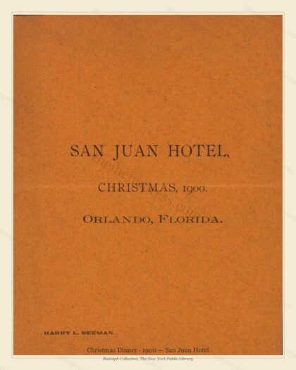 Vintage menu preview — 1900 Vintage Christmas Dinner Menu — San Juan Hotel, Festive Holiday Card (Compl