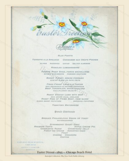 Vintage menu preview — 1895 Vintage Easter Dinner Menu — Chicago Beach Hotel, Festive Holiday Card (Com