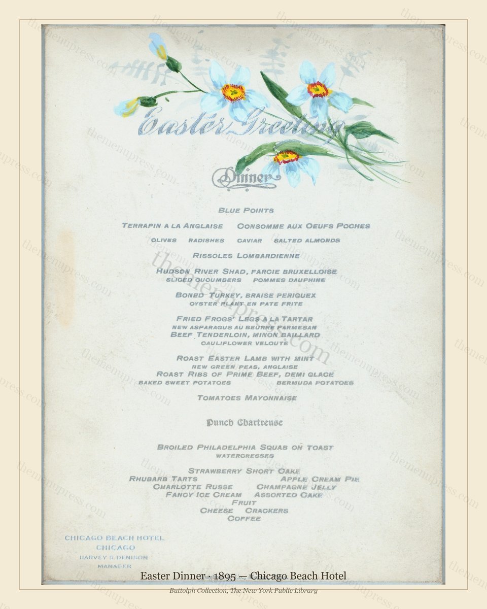 Vintage menu preview — 1895 Vintage Easter Dinner Menu — Chicago Beach Hotel, Festive Holiday Card (Com