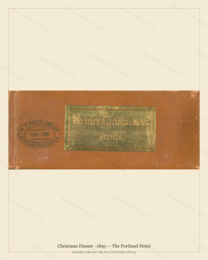 Vintage menu preview — 1895 Vintage Christmas Dinner Menu — The Portland Hotel, Festive Holiday Card (C