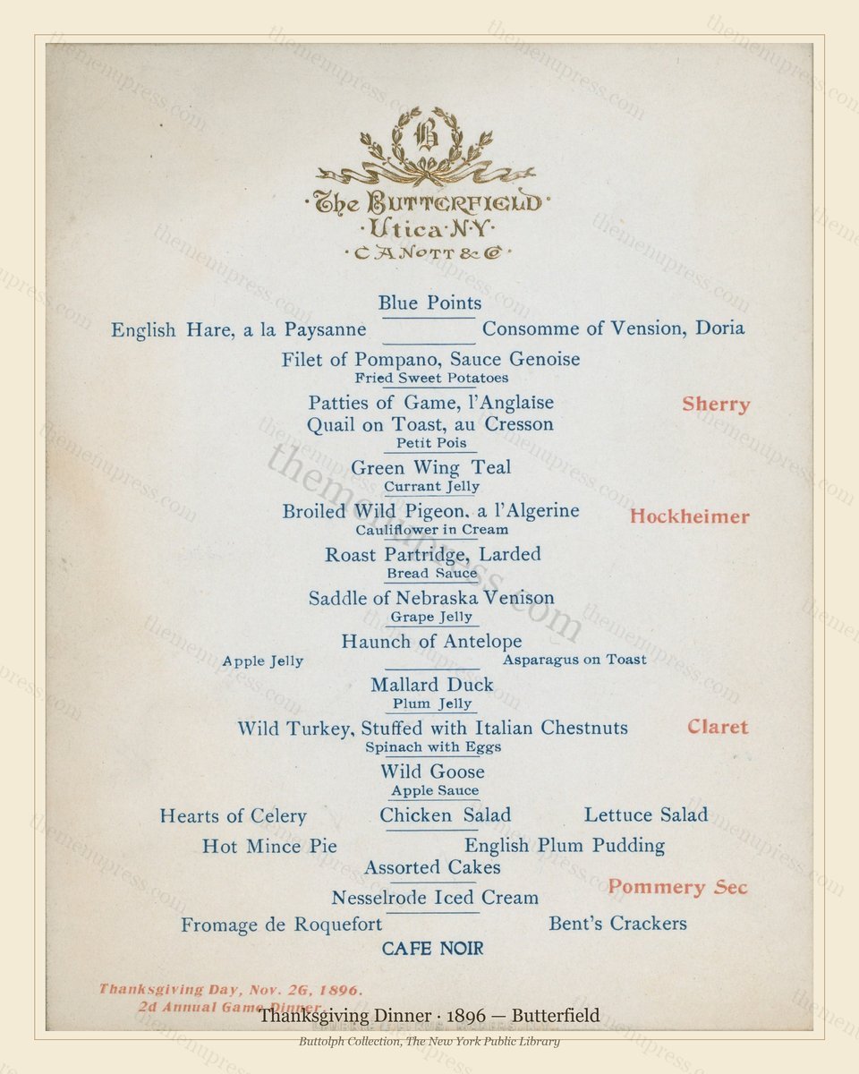 Vintage menu preview — 1896 Vintage Thanksgiving Dinner Menu — Butterfield, Festive Holiday Card (Compl