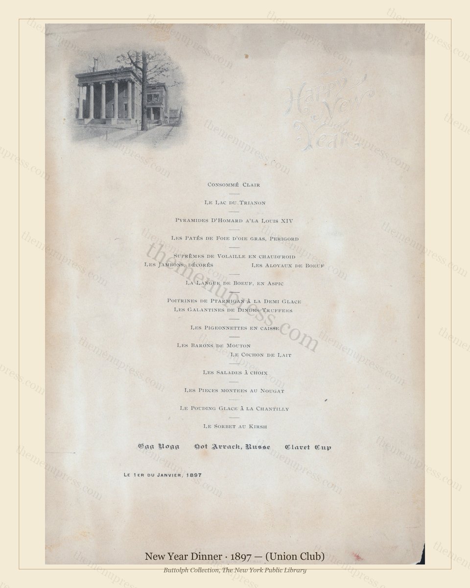 Vintage menu preview — 1897 Vintage New Year's Day Dinner Menu — (Union Club), Festive Holiday Card (Co
