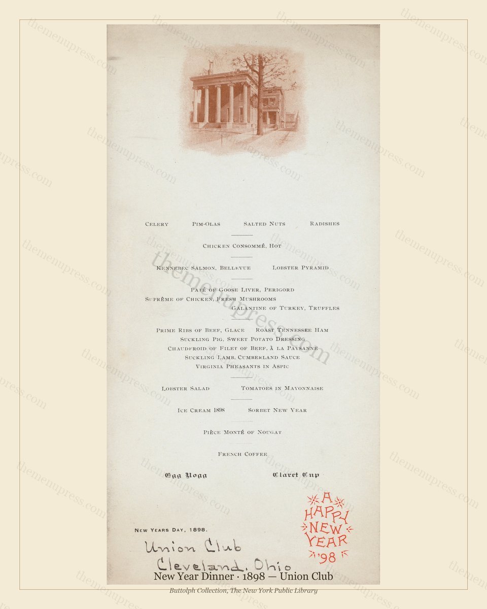 Vintage menu preview — 1898 Vintage New Year's Day Dinner Menu — Union Club, Festive Holiday Card (Comp