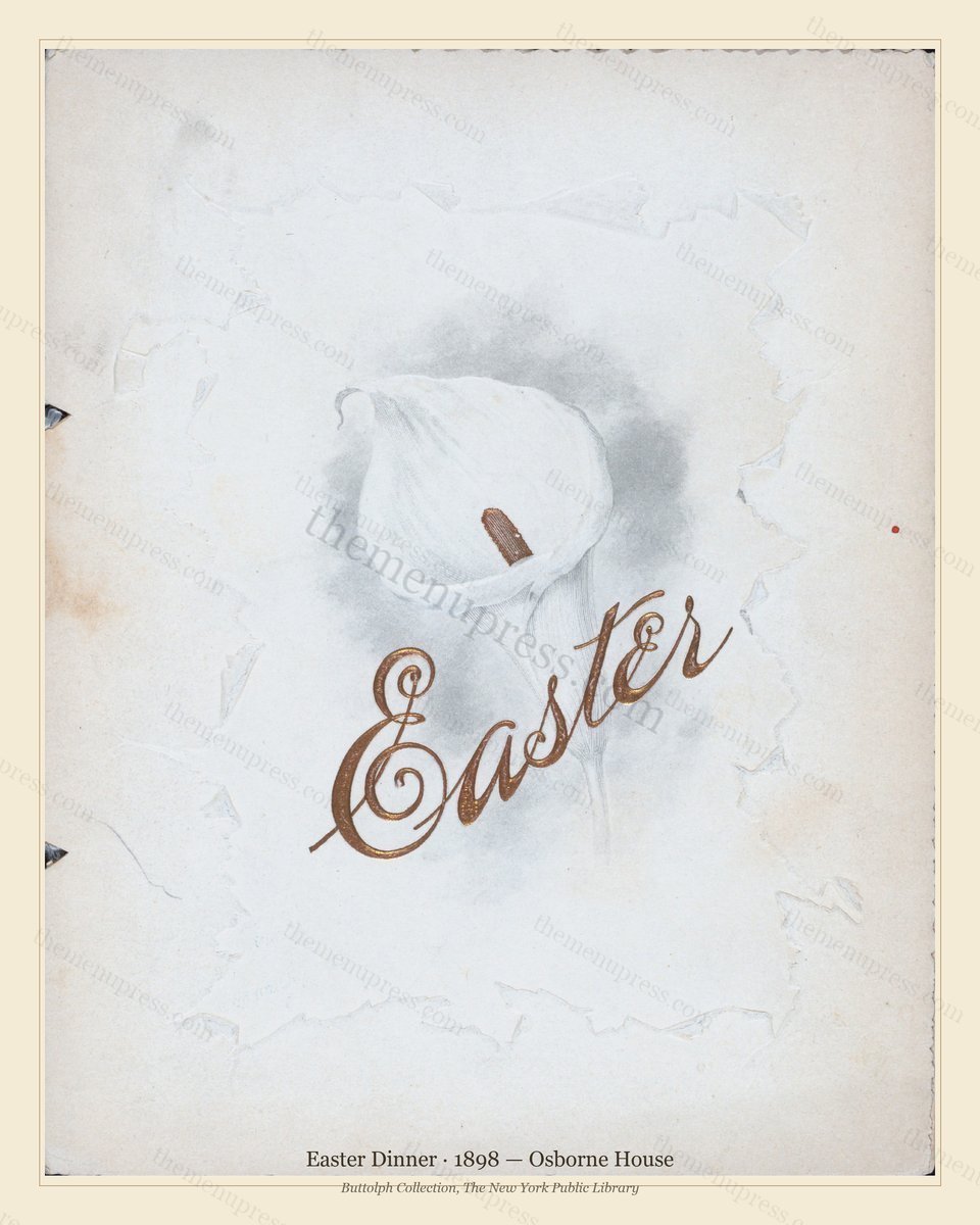 Vintage menu preview — 1898 Vintage Easter Dinner Menu — Osborne House, Festive Holiday Card (Complete