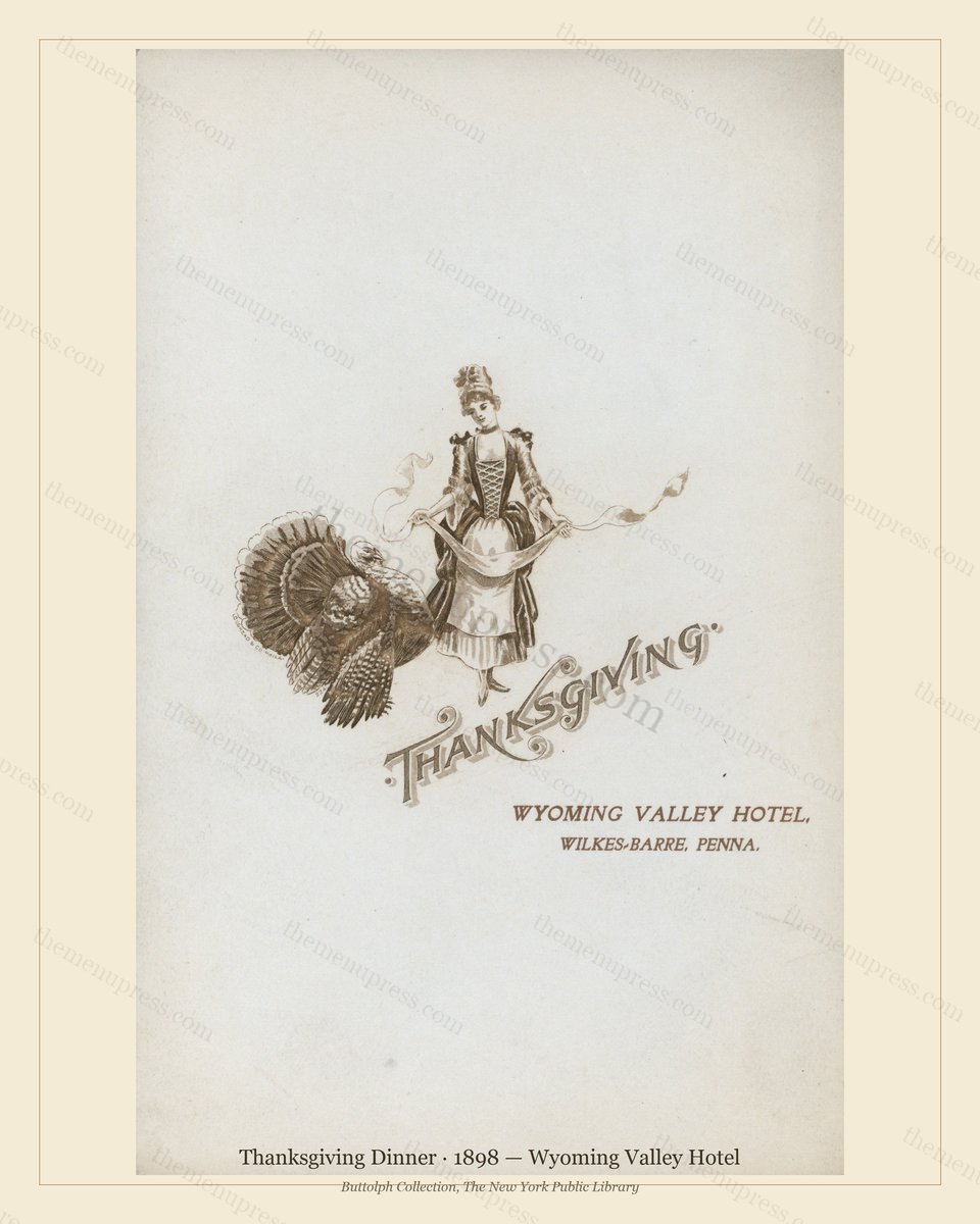 Vintage menu preview — 1898 Vintage Thanksgiving Dinner Menu — Wyoming Valley Hotel, Festive Holiday Ca