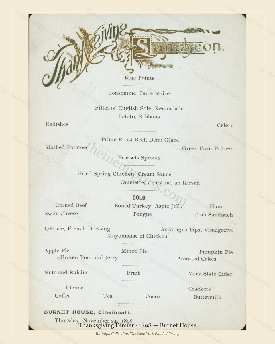 Vintage menu preview — 1898 Vintage Thanksgiving Dinner Menu — Burnet House, Festive Holiday Card (Comp