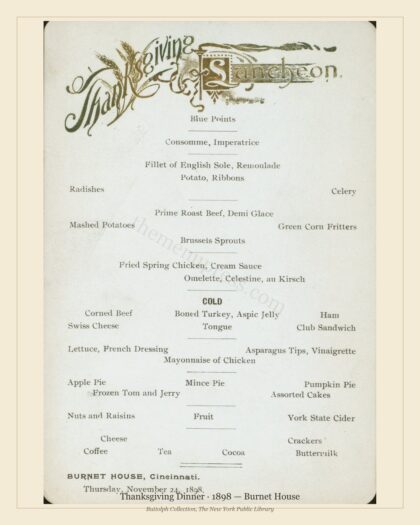 Thanksgiving Dinner · 1898 — Burnet House