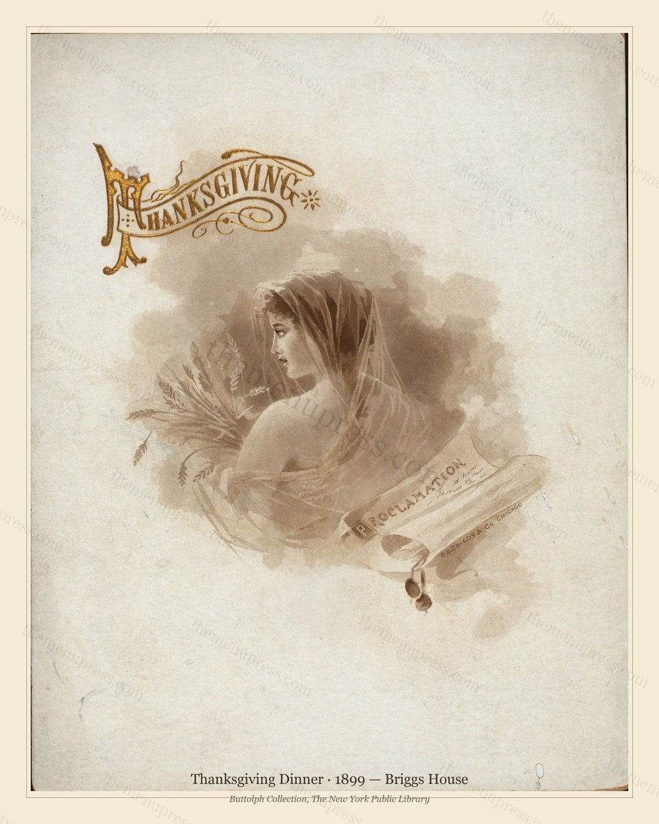 Vintage menu preview — 1899 Vintage Thanksgiving Dinner Menu — Briggs House, Festive Holiday Card (Comp