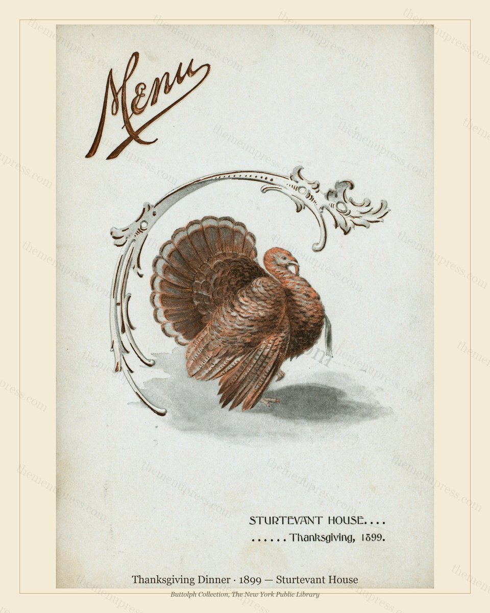 Vintage menu preview — 1899 Vintage Thanksgiving Dinner Menu — Sturtevant House, Festive Holiday Card (