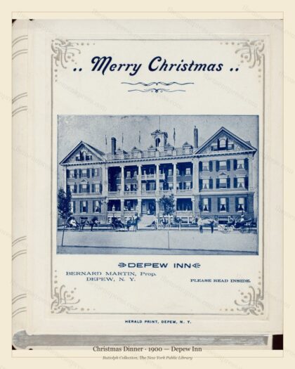 Vintage menu preview — 1900 Vintage Christmas Dinner Menu — Depew Inn, Festive Holiday Card (Complete 4