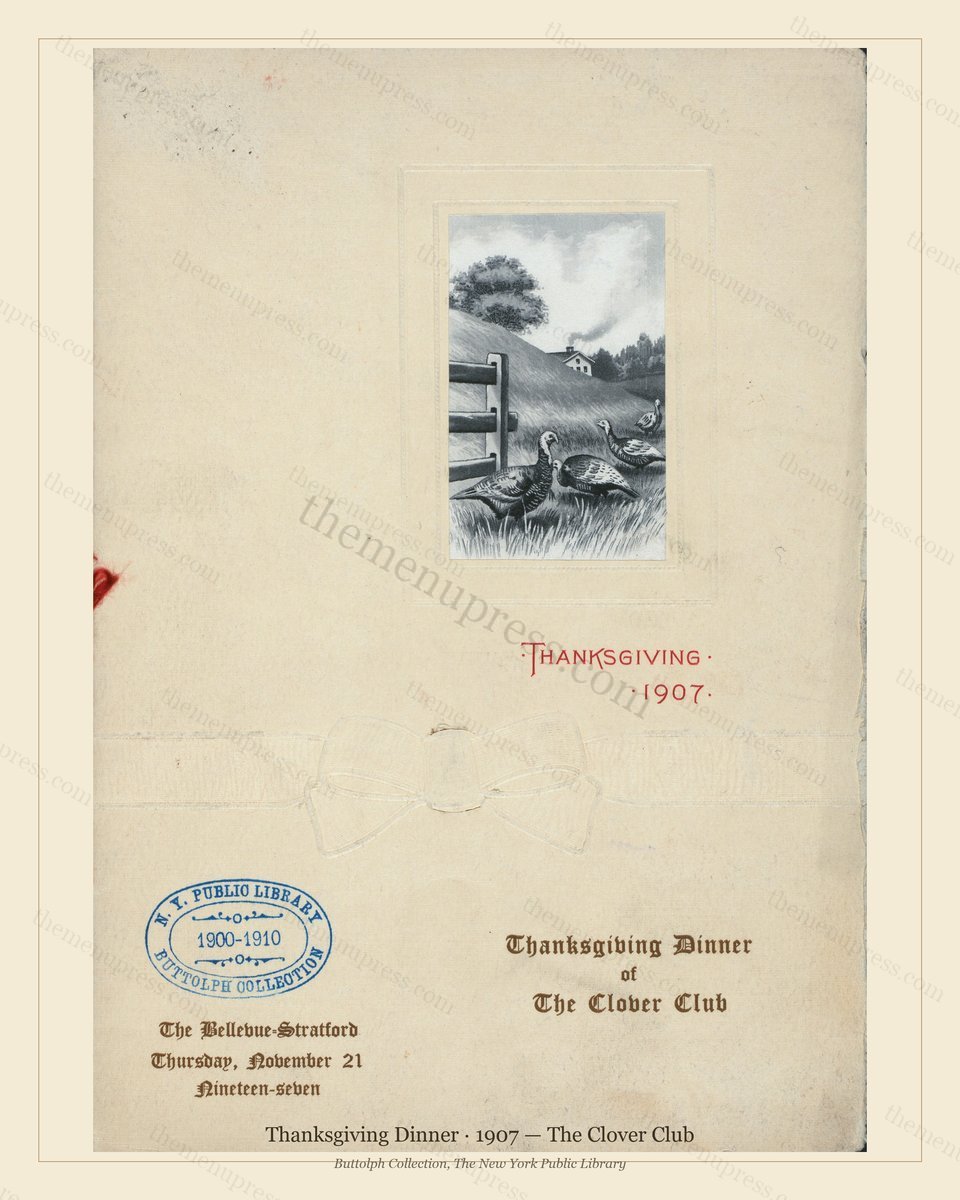 Vintage menu preview — 1907 Vintage Thanksgiving Dinner Menu — The Clover Club, Festive Holiday Card (C