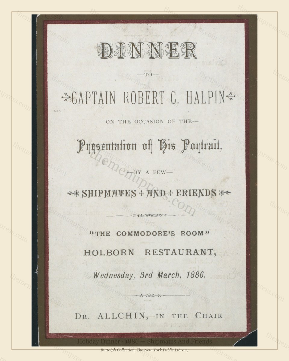 Vintage menu preview — 1886 Vintage Holiday Dinner Menu — Shipmates and Friends, Festive Holiday Card (