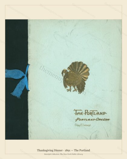 Vintage menu preview — 1891 Vintage Thanksgiving Dinner Menu — The Portland, Festive Holiday Card (Comp