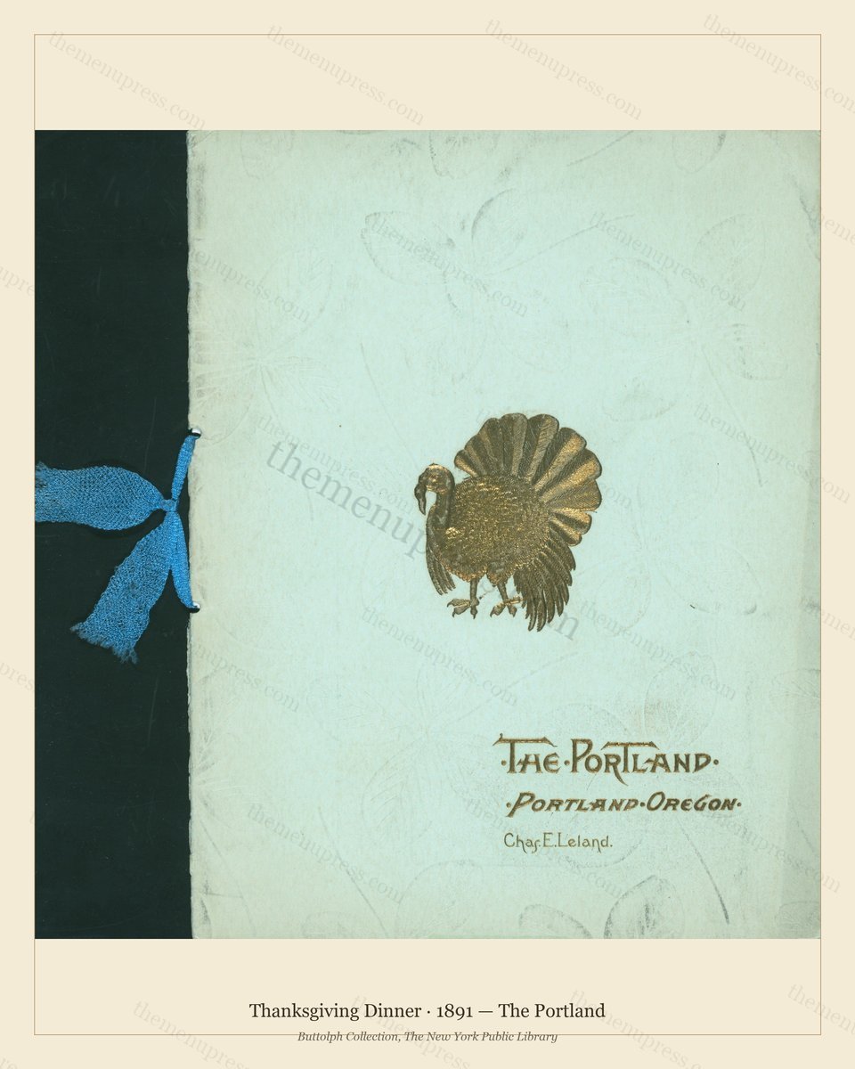 Vintage menu preview — 1891 Vintage Thanksgiving Dinner Menu — The Portland, Festive Holiday Card (Comp