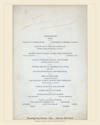 Thanksgiving Dinner · 1891 — Murray Hill Hotel