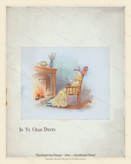 Vintage menu preview — 1891 Vintage Thanksgiving Dinner Menu — Occidental Hotel, Festive Holiday Card (