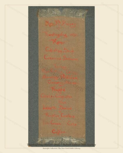 Vintage menu preview — 1892 Vintage Thanksgiving Dinner Menu — Robert Emmet Mac Alarney, Festive Holida