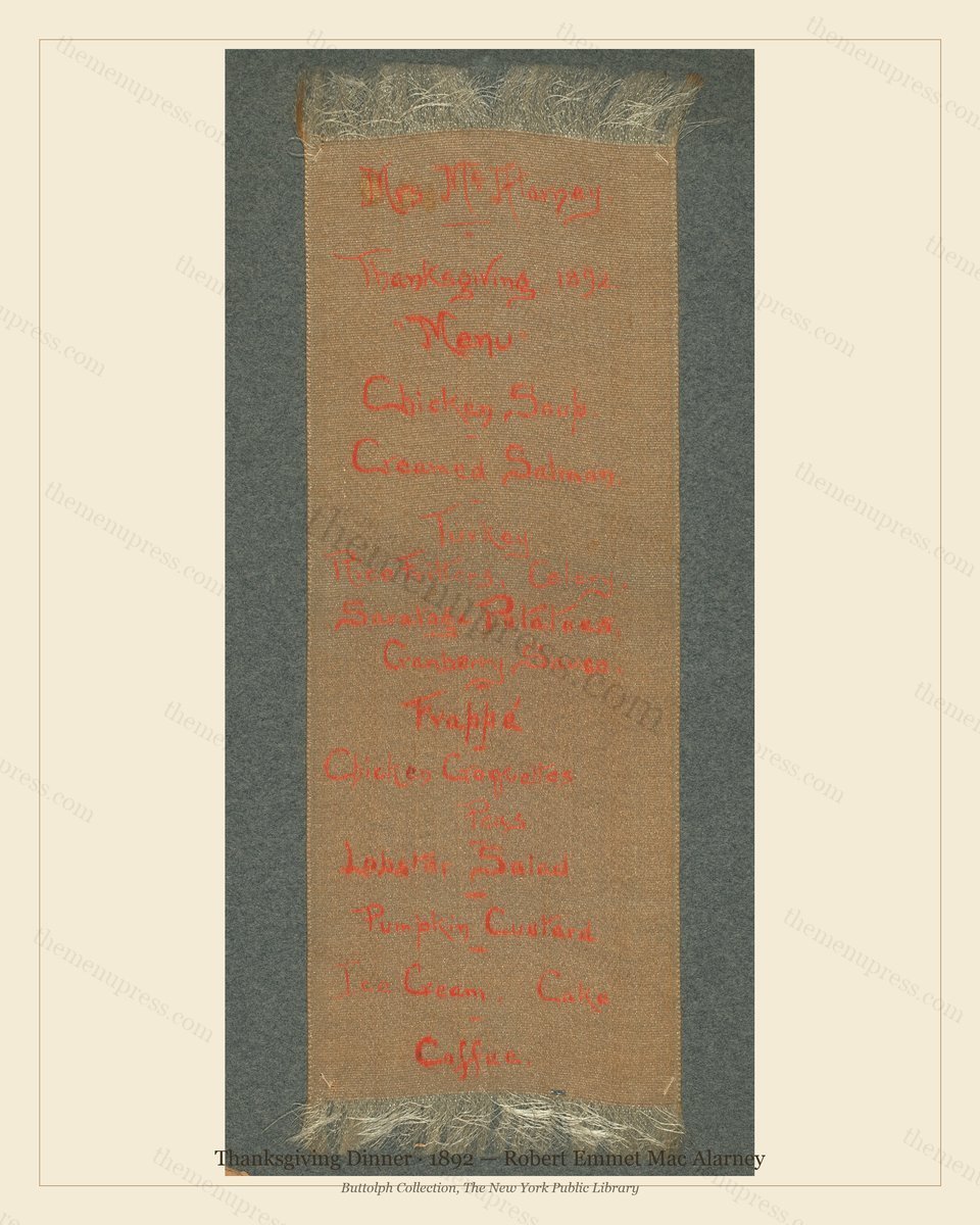 Vintage menu preview — 1892 Vintage Thanksgiving Dinner Menu — Robert Emmet Mac Alarney, Festive Holida