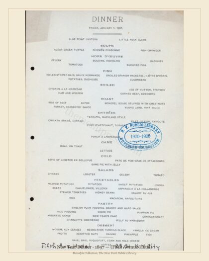 New Year Dinner · 1897 — (Fifth Avenue Hotel)