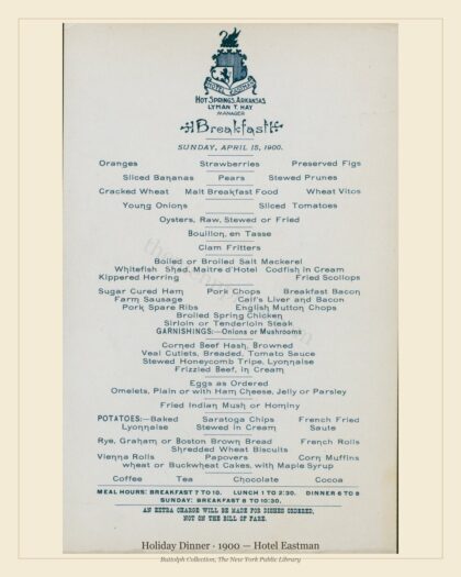 Holiday Dinner · 1900 — Hotel Eastman