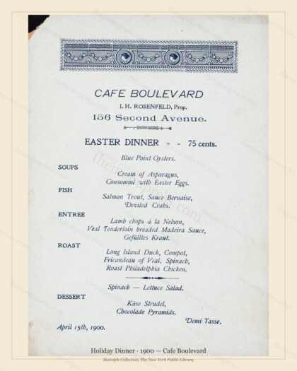 Vintage menu preview — 1900 Vintage Holiday Dinner Menu — Cafe Boulevard, Festive Holiday Card
