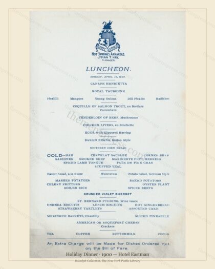 Vintage menu preview — 1900 Vintage Holiday Dinner Menu — Hotel Eastman, Festive Holiday Card (Complete