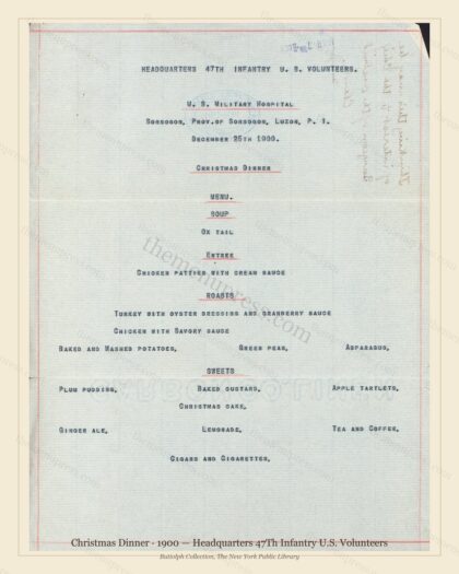 Vintage menu preview — 1900 Vintage Christmas Dinner Menu — Headquarters 47Th Infantry U.S. Voluntee, F