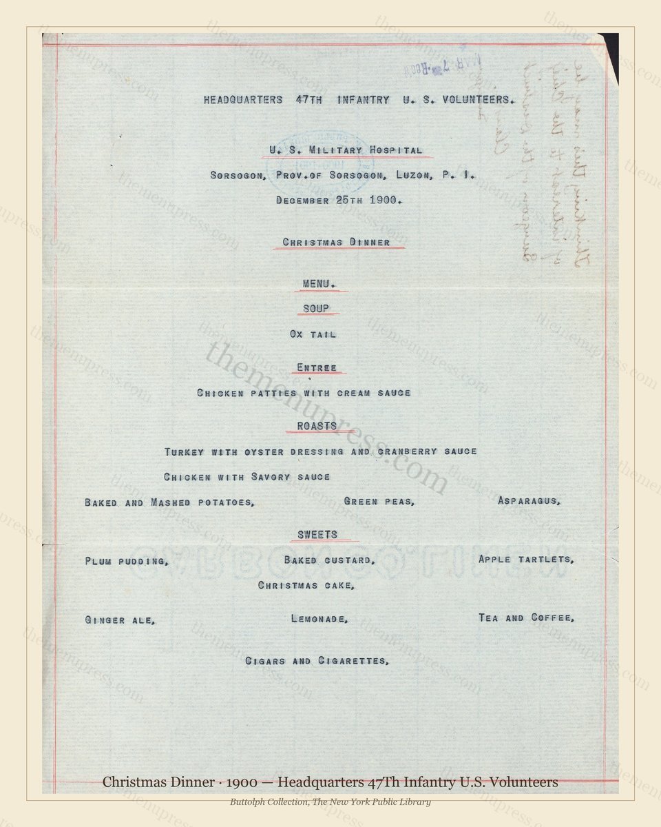 Vintage menu preview — 1900 Vintage Christmas Dinner Menu — Headquarters 47Th Infantry U.S. Voluntee, F