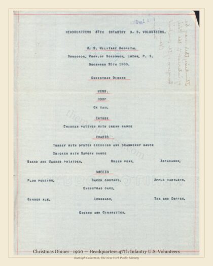 Christmas Dinner · 1900 — Headquarters 47Th Infantry U.S. Volunteers