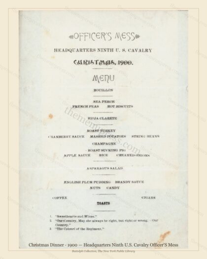 Vintage menu preview — 1900 Vintage Christmas Dinner Menu — Headquarters Ninth U.S. Cavalry Officer', F