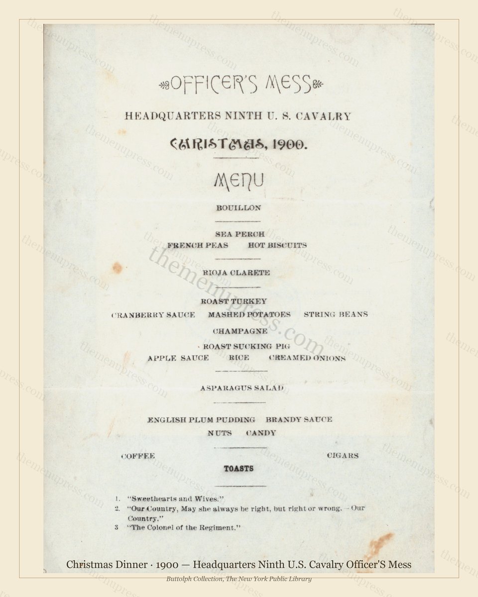 Vintage menu preview — 1900 Vintage Christmas Dinner Menu — Headquarters Ninth U.S. Cavalry Officer', F
