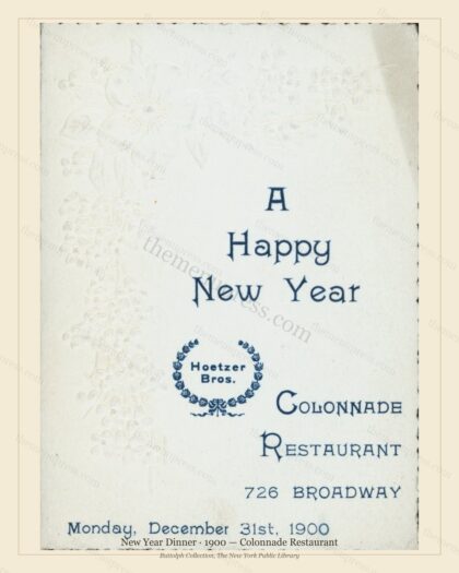 Vintage menu preview — 1900 Vintage New Year's Day Dinner Menu — Colonnade Restaurant, Festive Holiday