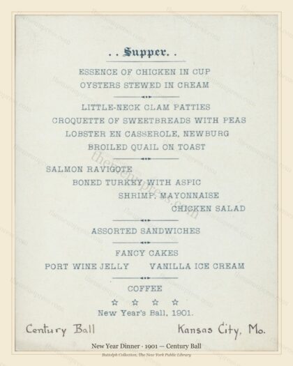 Vintage menu preview — 1901 Vintage New Year's Day Dinner Menu — Century Ball, Festive Holiday Card (Co