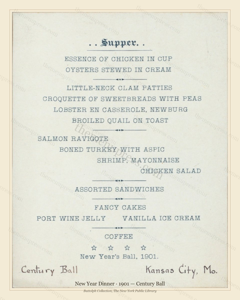 Vintage menu preview — 1901 Vintage New Year's Day Dinner Menu — Century Ball, Festive Holiday Card (Co