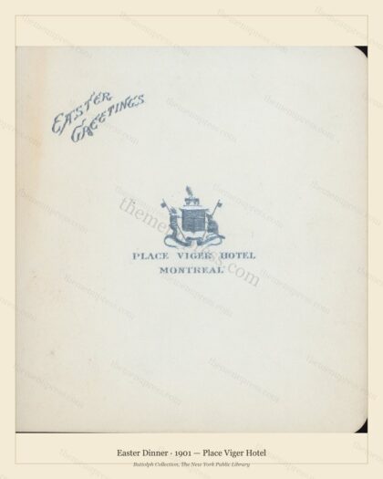 Vintage menu preview — 1901 Vintage Easter Dinner Menu — Place Viger Hotel, Festive Holiday Card (Compl