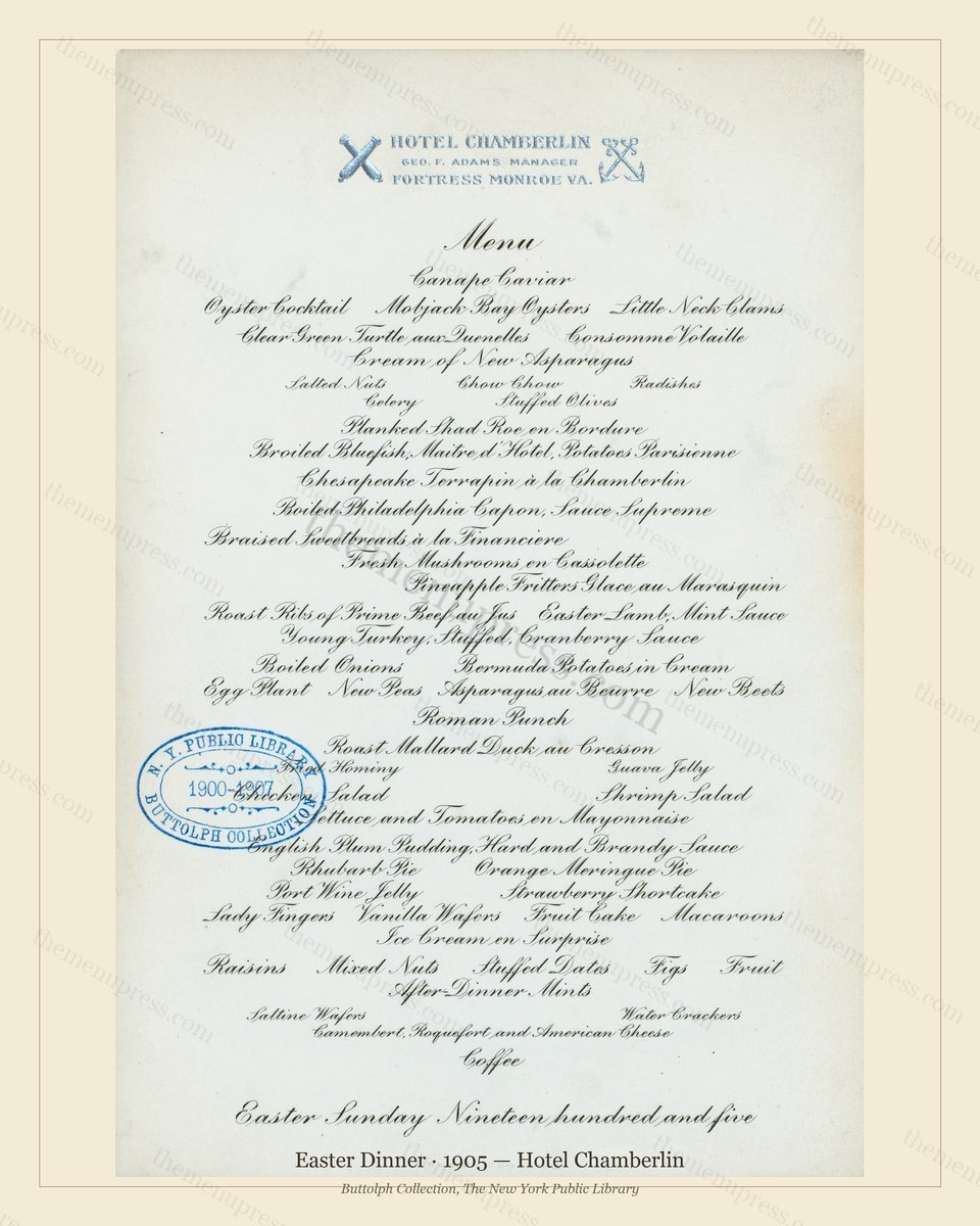 Vintage menu preview — 1905 Vintage Easter Dinner Menu — Hotel Chamberlin, Festive Holiday Card (Comple