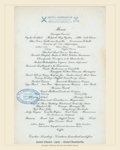 Easter Dinner · 1905 — Hotel Chamberlin