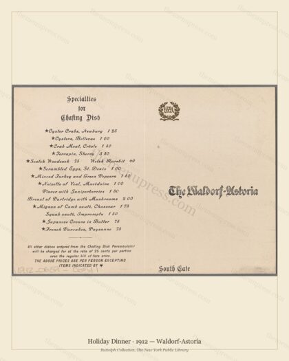 Vintage menu preview — 1912 Vintage Holiday Dinner Menu — Waldorf-Astoria, Festive Holiday Card (Comple
