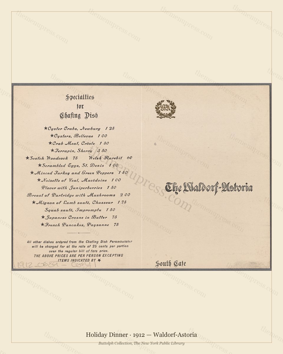 Vintage menu preview — 1912 Vintage Holiday Dinner Menu — Waldorf-Astoria, Festive Holiday Card (Comple