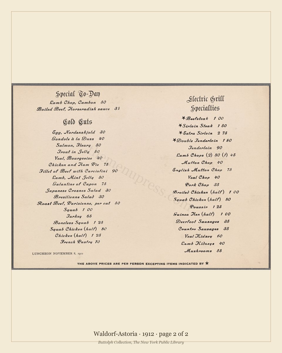 Vintage menu — page 2 of 2